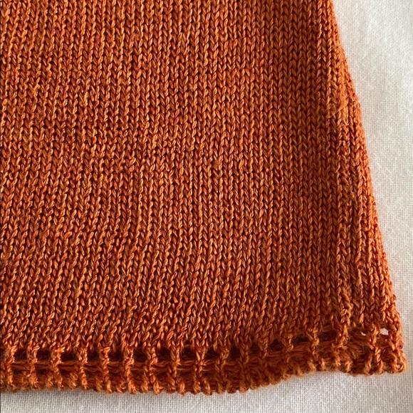 Eileen Fisher Cotton Linen Blend Italian yarn burnt orange Cardigan MOP buttons - Picture 10 of 13
